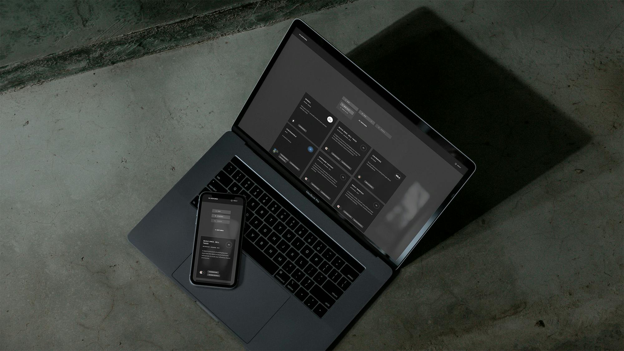 Responsive web app design for VV.Ventures, displayed on laptop and smartphone